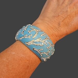 NORDSTROM Enamel Rhinestone Branches Hinged Clamper Chunky Bangle Bracelet